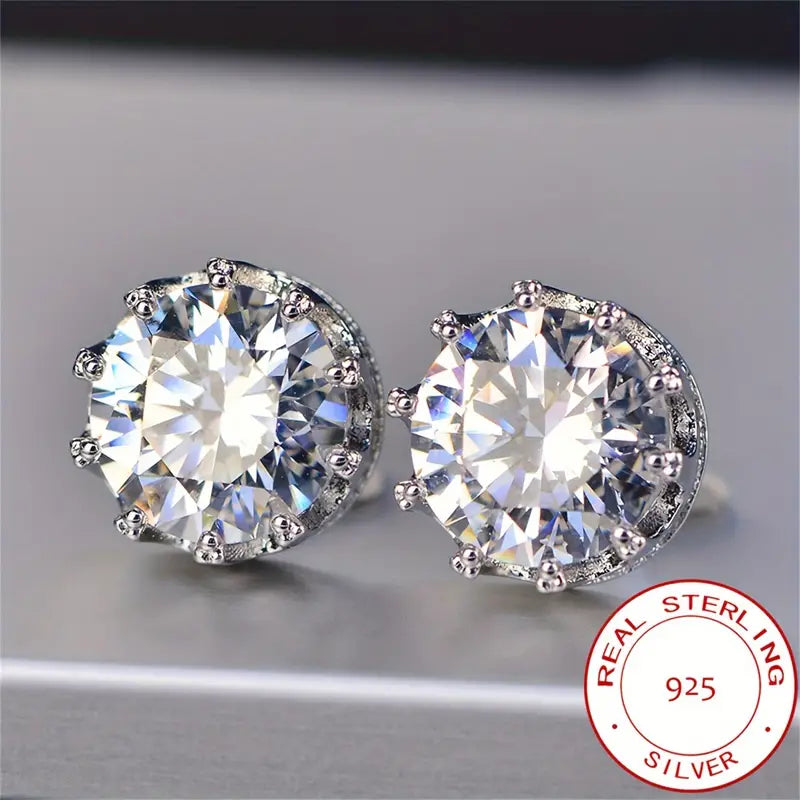 925 Sterling Silver Geometric Round Inlaid Zircon Stud Earrings Women's Jewelry Earrings