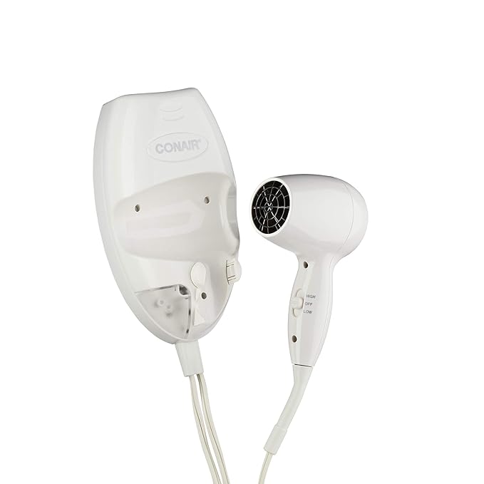 Conair Wall-Mount Hair Dryer, 1600W Hair Dryer with LED Night Light, Wall Mount Blow Dryer