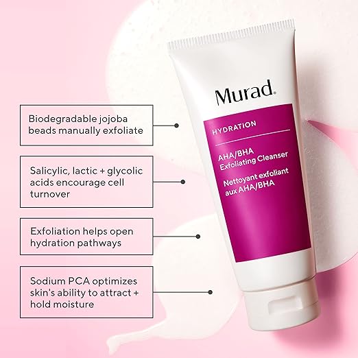 Murad AHA/BHA Exfoliating Cleanser - Hydration Exfoliating & Moisturizing Salicylic, Lactic and Glycolic Acid Face Wash - Creamy Skin Smoothing Treatment Backed by Science