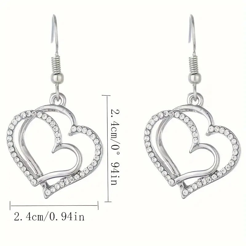 2pcs Sparkling Hollow Heart Pendant Earrings, Elegant Party Jewelry