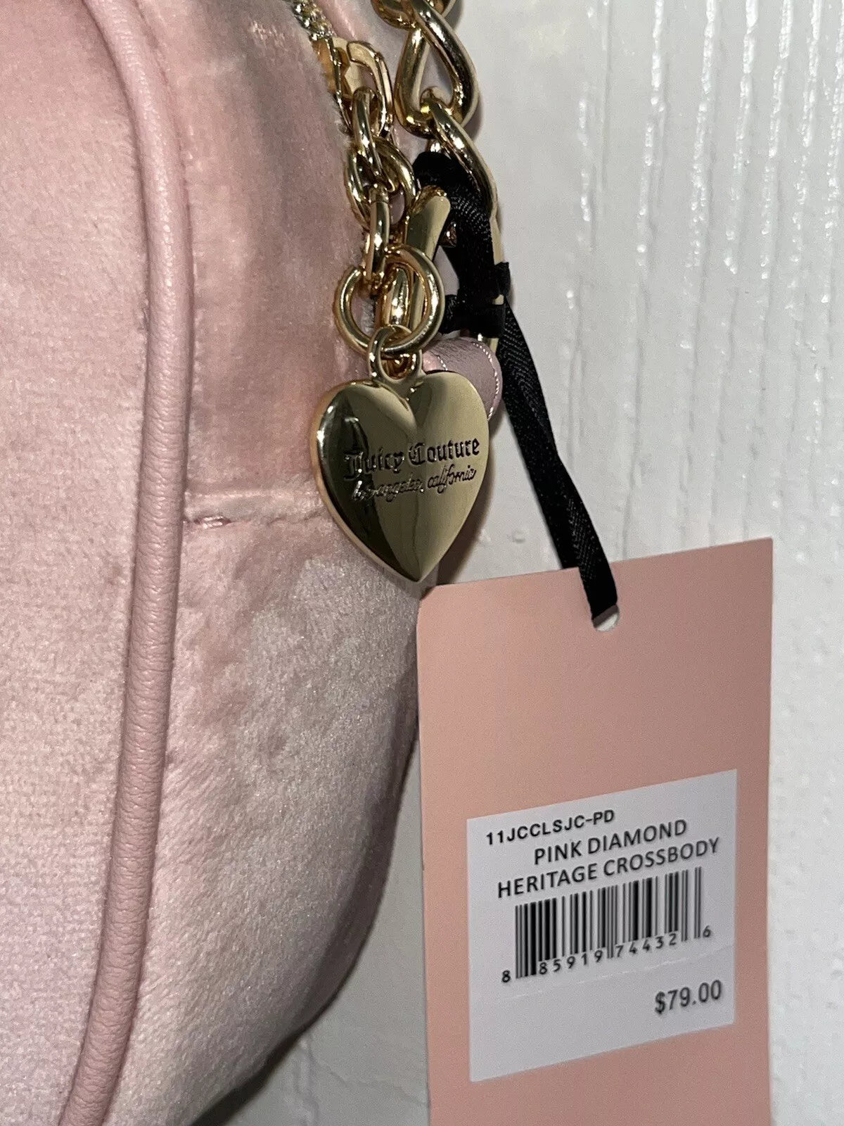 Juicy Couture Pink Diamond Heritage Crossbody Velour Shoulder Purse