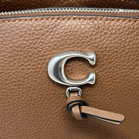 COACH REMI SADDLE BROWN PEBBLED LEATHER SILVER C CROSSBODY SATCHEL BAG