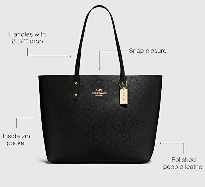 Coach Town Tote Pebbled Bag, Large - Black