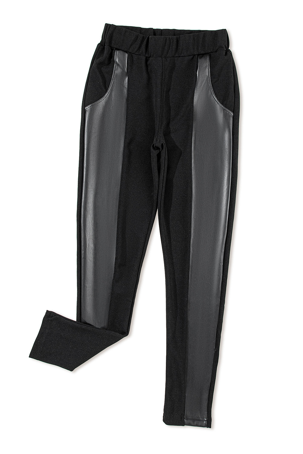 Black Leather Panel Splicing High Waist Leggings