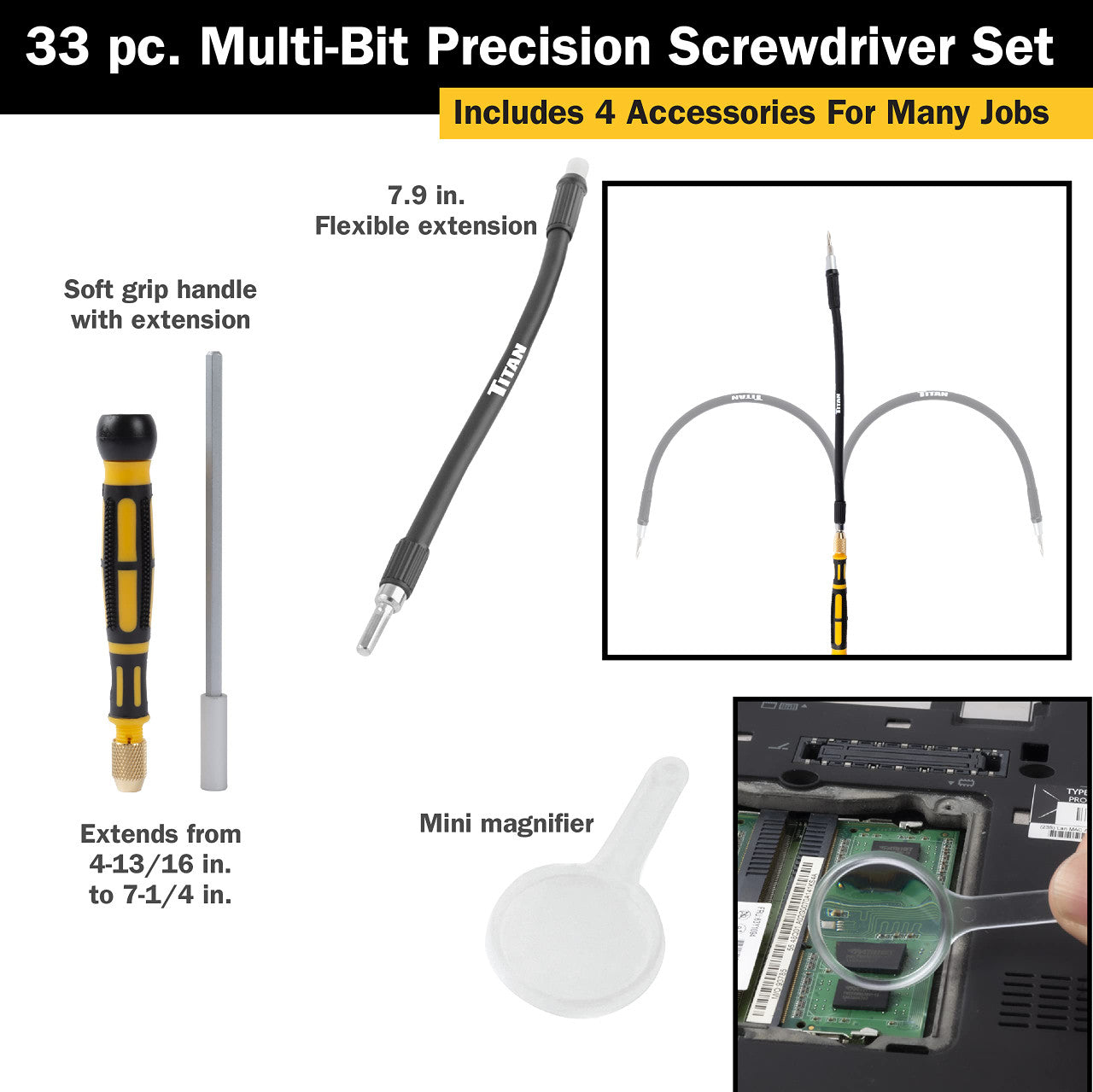Titan Tools 33 pc. Multi-Bit Precision Screwdriver Set (16093)