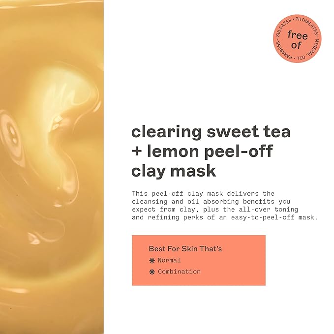 Freeman Feeling Beautiful Peel-Away Clay Mask, Sweet Tea & Lemon 6 oz Radiant Skincare Facial Mask Skin Repair