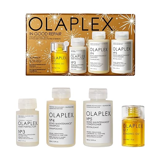 Roll over image to zoom in Olaplex Olaplex In Good Repair Hair Kit: No. 3, 4, 5, 7, Shampoo & Conditioner Set, Hydrate, & Control Frizz (72H), Bonding Oil to Shine & Protect, Perfector to Strengthen & Reverse Damage