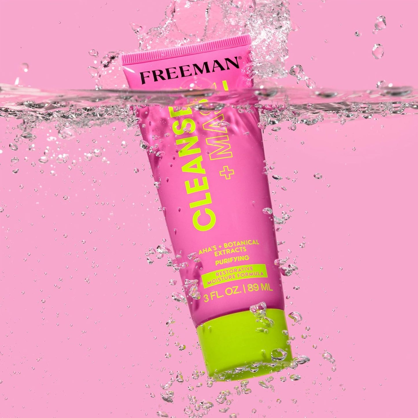 Freeman Cleanser + Mask, Moisturizing & Purifying Cream-To-Foam Face Wash, Multipurpose Skincare, Face Cleanser & Face Mask, AHA's & Botanical Extracts Facial Mask, 3 fl.oz./ 89 mL Tube, 1 Count
