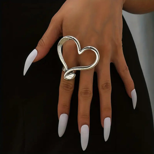 Exaggerated Wide Ring Large Hallow Heart Design Stunning Party Accessory