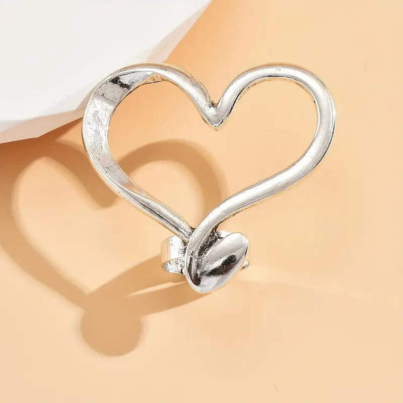 Exaggerated Wide Ring Large Hallow Heart Design Stunning Party Accessory