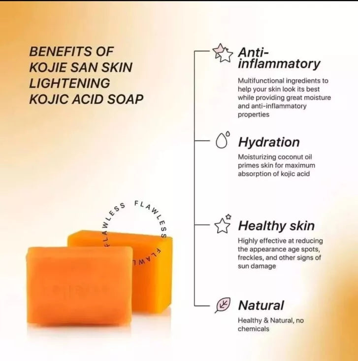 Original Kojie San Skin Lightening Kojic Acid Soap 65g x 3 Bars Expires 2025