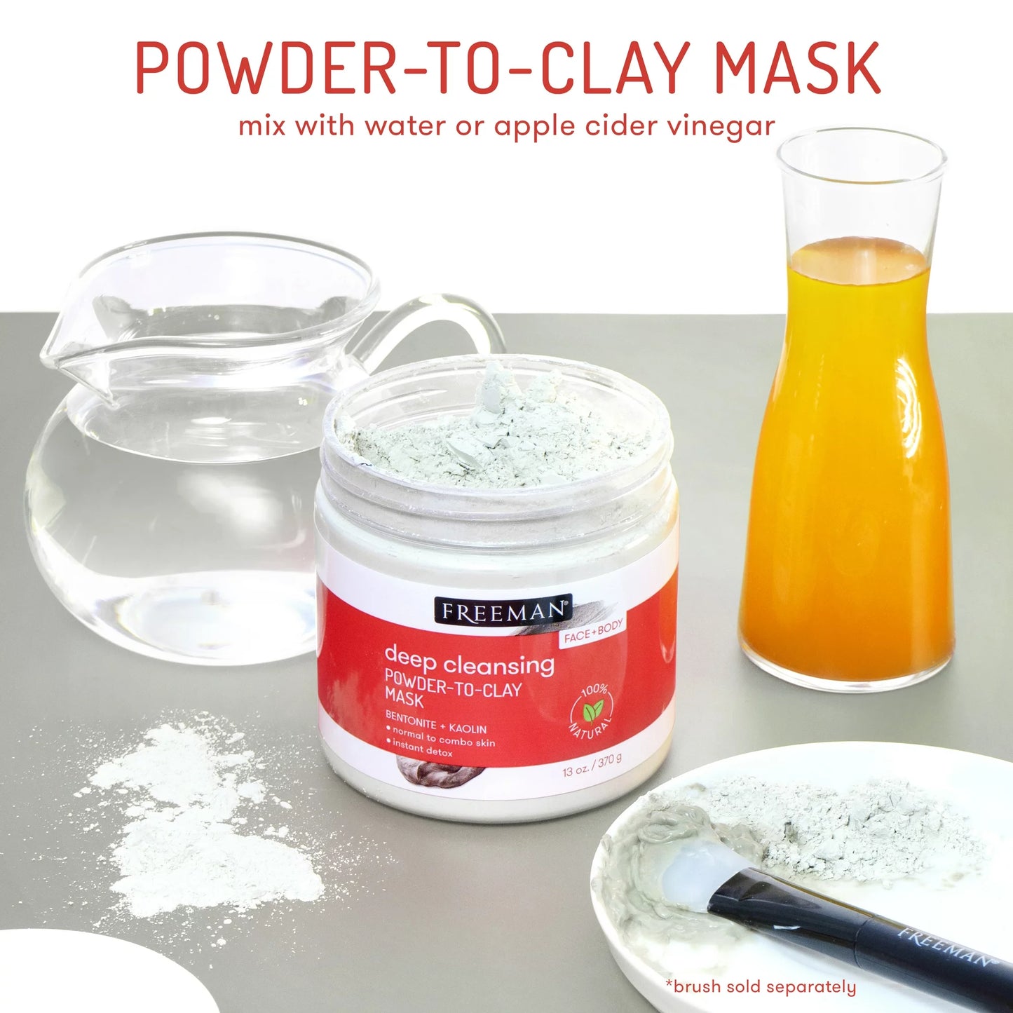 Freeman Bentonite and Kaolin Powder to Clay Facial Mask, Face and Body Mask for Deep Cleansing Skincare, 13 oz./370 g Jar