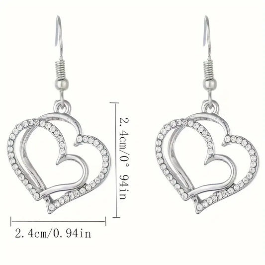 2pcs Sparkling Hollow Heart Pendant Earrings, Elegant Party Jewelry
