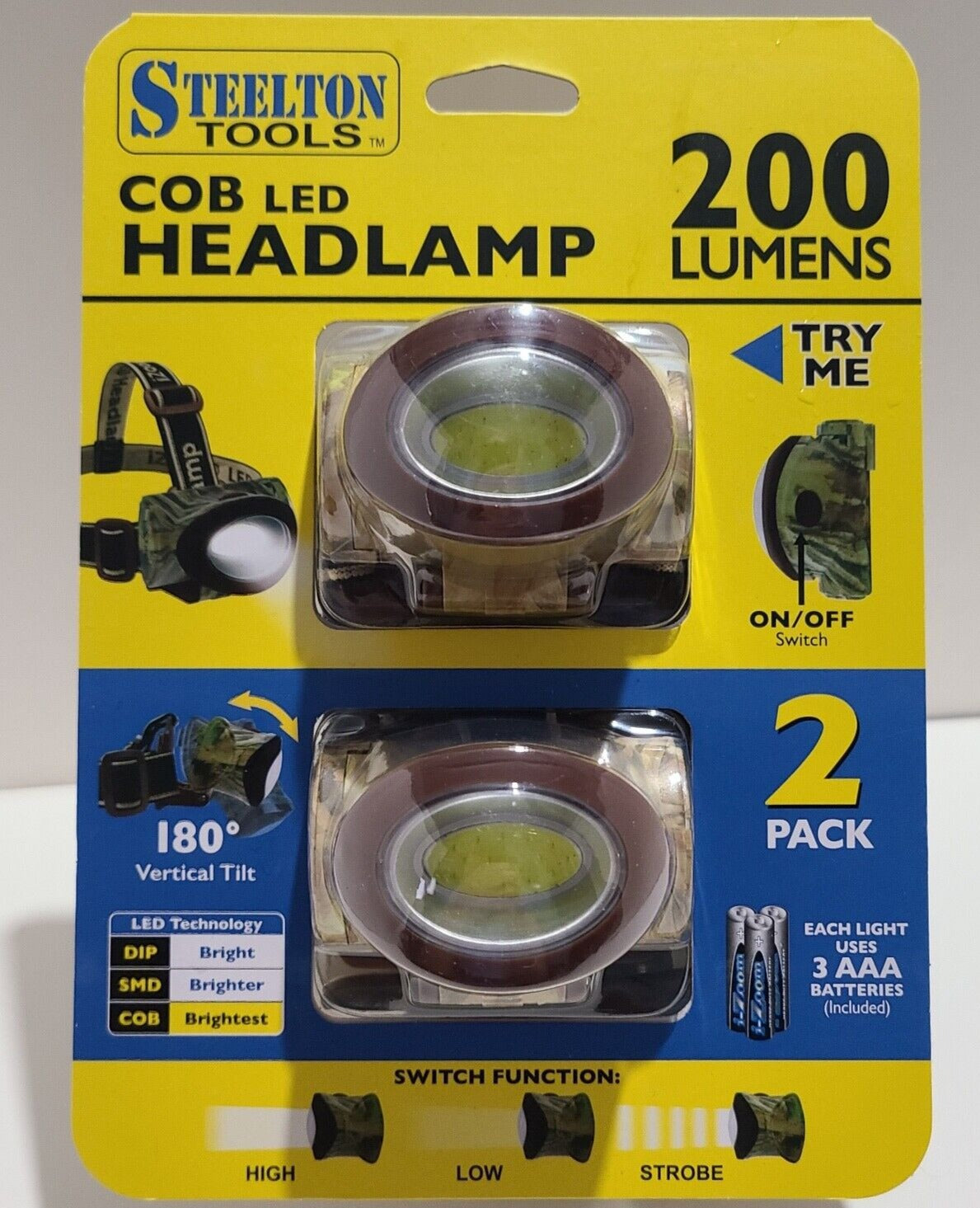 Pack Of 2 Steelton Tools 200 Lumens COB Led Headlamps