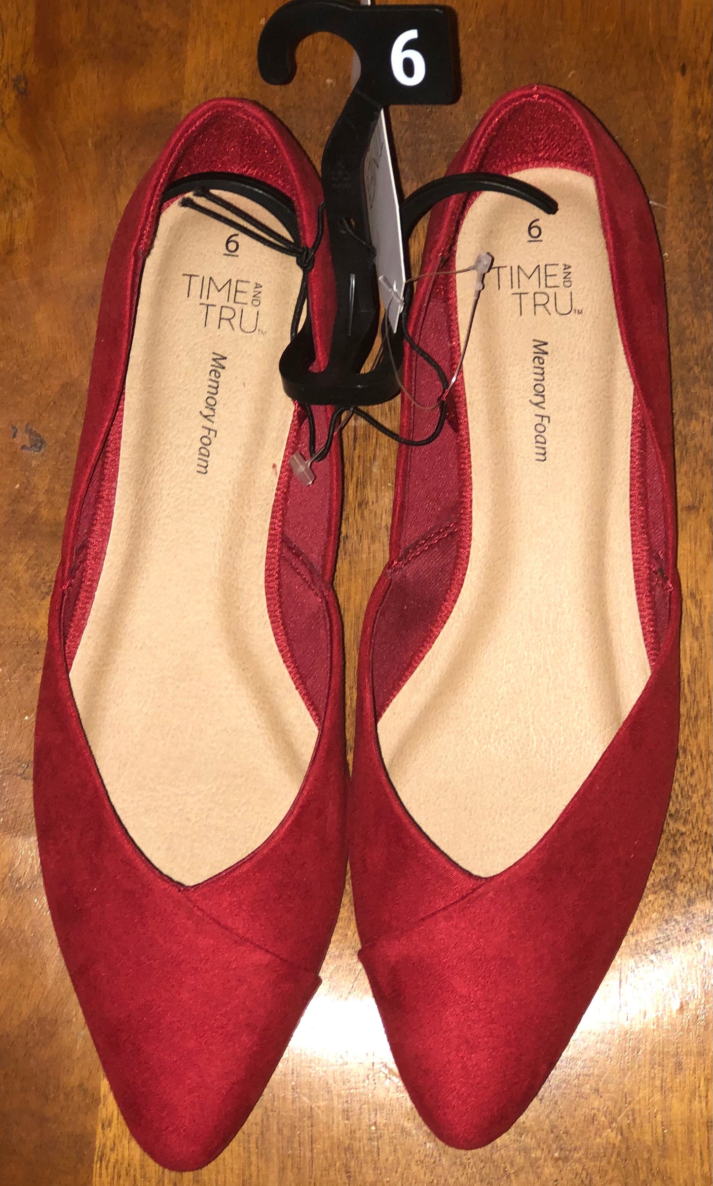 Time And Tru Suede Memory Foam Point Ballet Flats